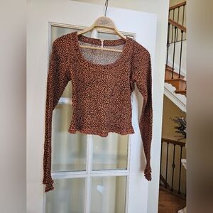 NWOT Free People  Patterned Long Sleeve Top Black/Orange